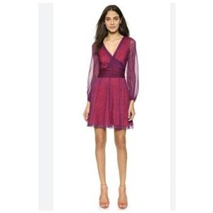 Diane von Furstenberg Ashlynn Silk Dress Pink Purple Sheer Long Sleeve Size 4